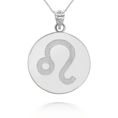 Personalized Engrave Name Zodiac Sign Leo Round Silver Pendant Necklace 