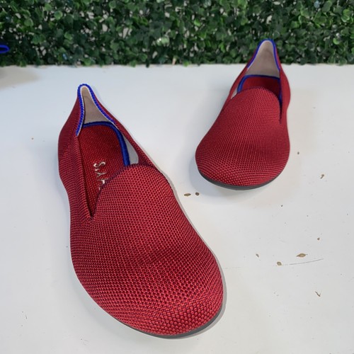 Neu ohne Karton Rothy’s "THE FLAT" Damen-Strick-Slipper rund geschnitten flach rot Größe 6
