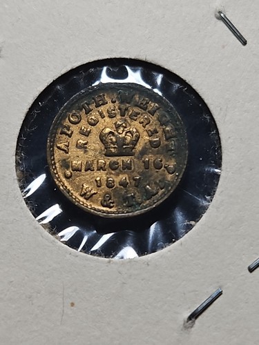 1847 1 Dram 3J W & T.A. Apothecary Weight Token Coin (MT.#0488)