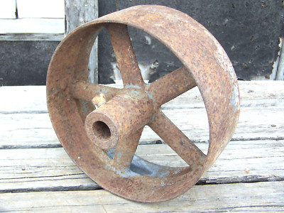 Vintage Industrial Hit-Miss Steam Gas Engine Flat Belt Pulley 12'' diam 4-5/8'' W