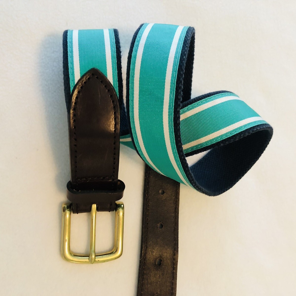 Vineyard Vines Size 32 Canvas Leather Unisex Belt Turquoise  display picture 1