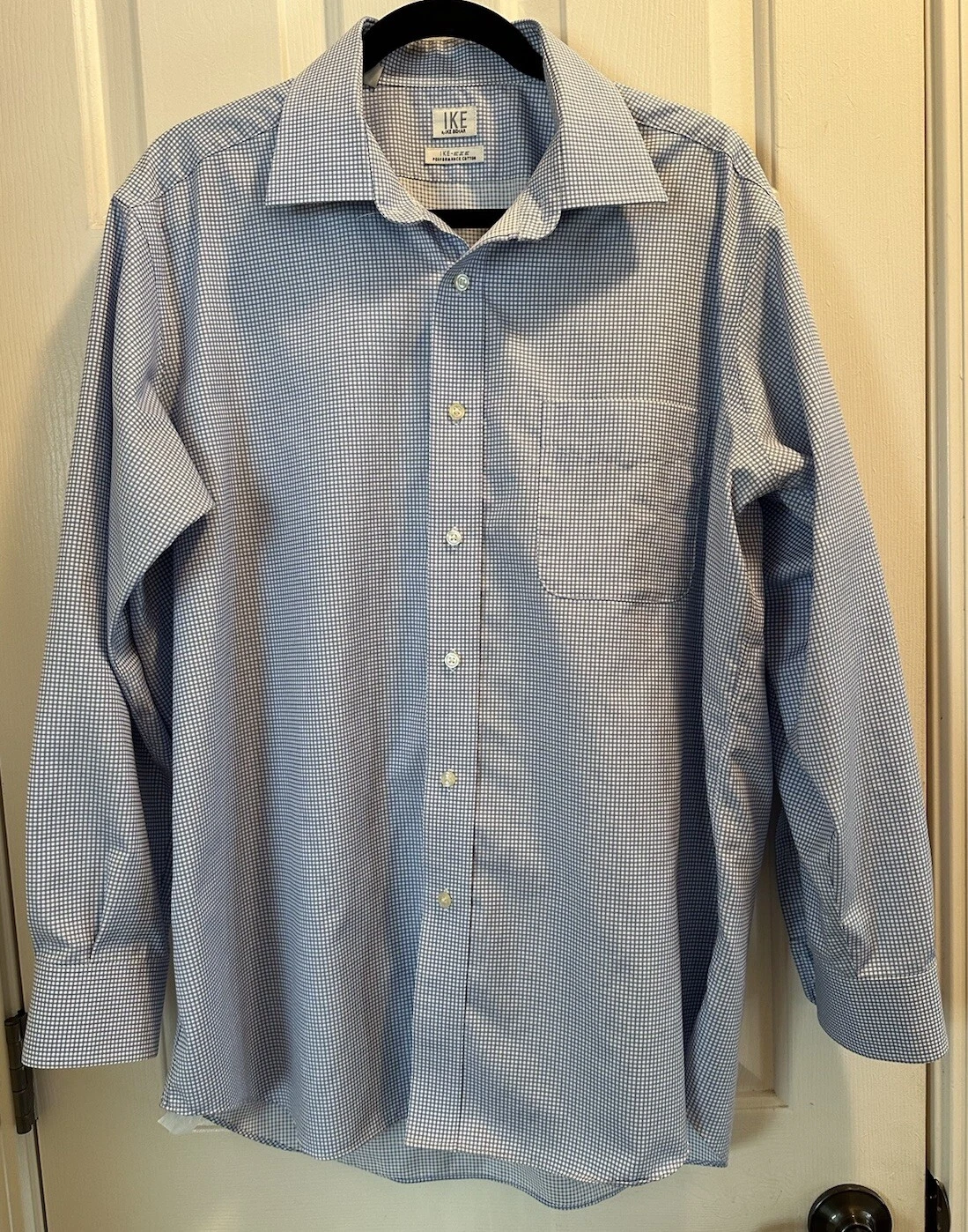 Ike Behar IKE-EZE NY Checked Blue/ White Button Down Shirt 16 1/2-33