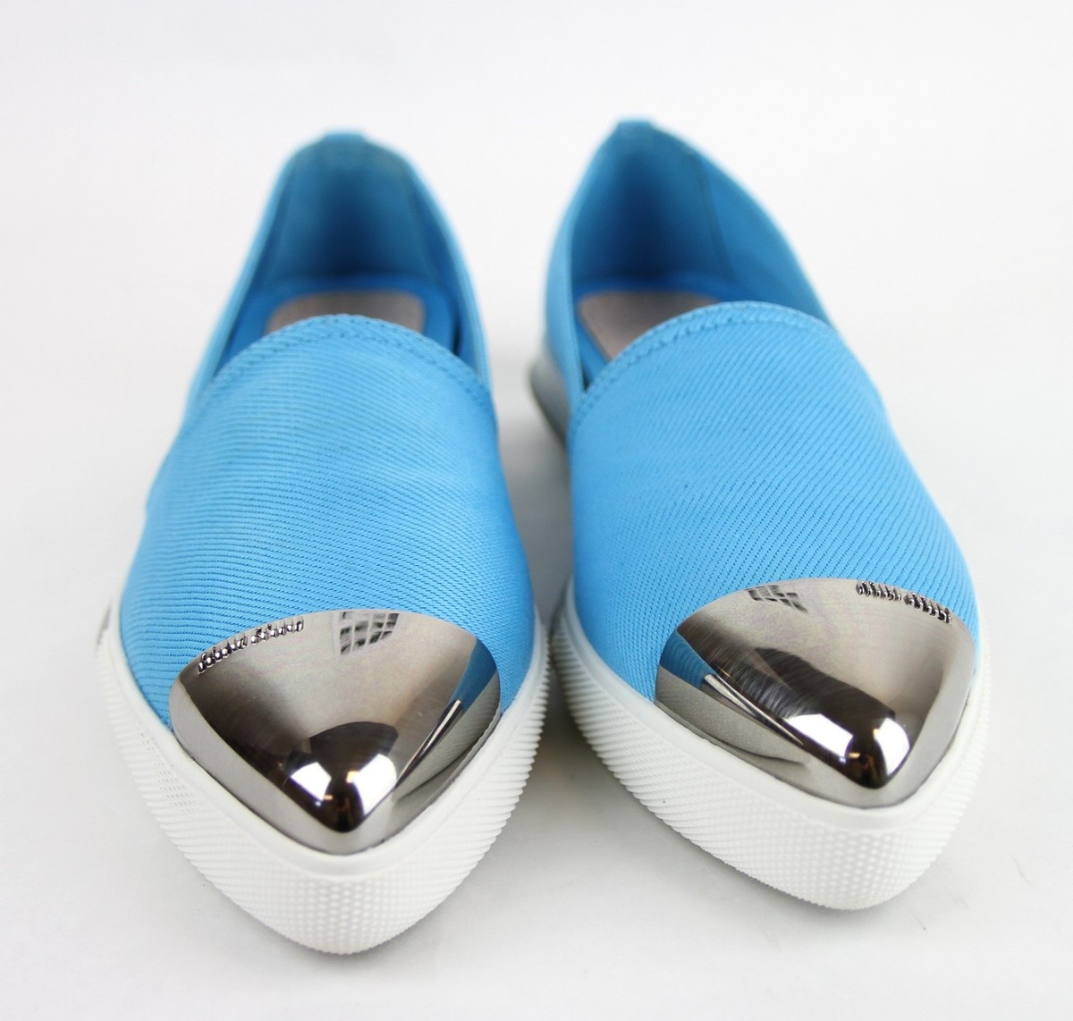 Miu Miu Aqua Blue Canvas Pointed Toe Slip-on Shoes w/rubber