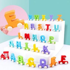 Wood Train Set Alphabets Develop Imaginations Letter Recognition Hand Eye