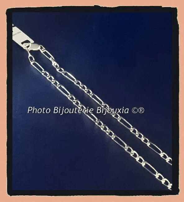 Catena Maglia Figaro Lucidata 55cm X 3,5 MM Argento Massiccio Rodio Alta Qualità - Immagine 2 di 4