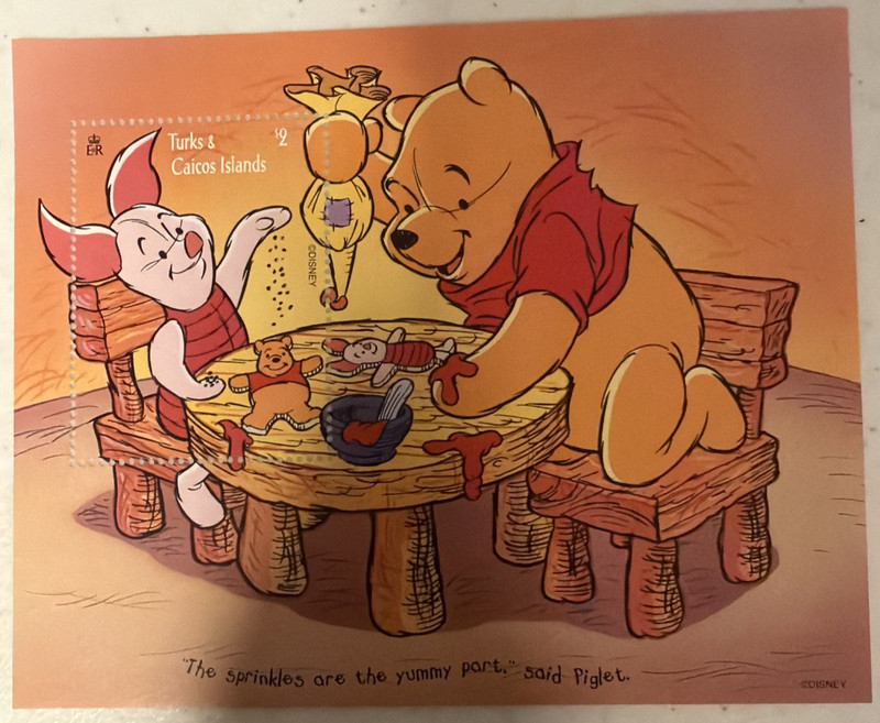 Winnie the Pooh Turks & Caicos Disney Stamp Sheet "Sprinkles are Yummy" 1996