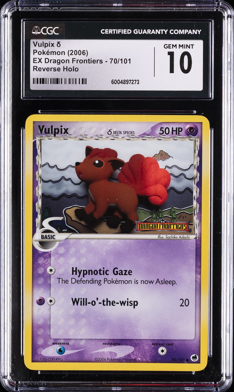 2006 POKEMON EX DRAGON FRONTIERS, REVERSE HOLO #70/101 VULPIX CGC 10 GEM MINT