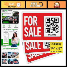 3-Pack For Sale Car Signs - 14x8 Inch Weatherproof QR Code Signs for Vehicles, T