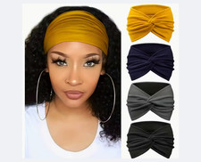 4-Piece Bohemian Headband Set Orange, Navy, Gray, Black 