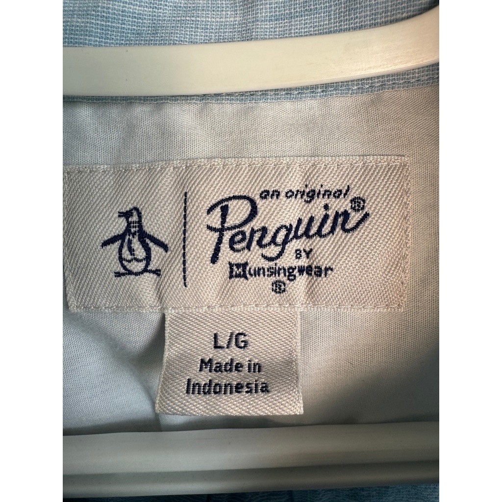 Original Penguin Linen Blend Button Down Shirt L Light Blue Casual Preppy Beach View 2