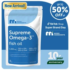 Micro Ingredients Supreme Omega-3 Fish Oil W/Ultra High EPA & DHA, Burpless Soft