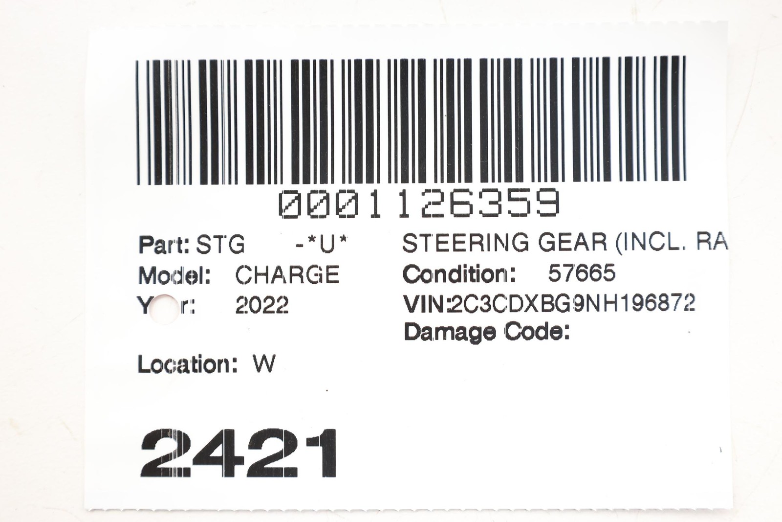 2017- 2023 DODGE CHARGER POWER STEERING GEAR RACK & PINION OEM 68526095AB