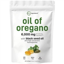 MicroIngredients Oil of Oregano 6000mg with Black Seed Oil   300 Softgels