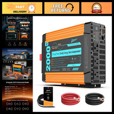 2000W Pure Sine Wave Inverter 12V to 120V AC, 6000W Surge, 3 Outlets, Remote, RV
