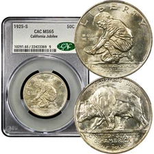 1925-S California Commemorative Half Dollar 50c CACG MS65 CAC