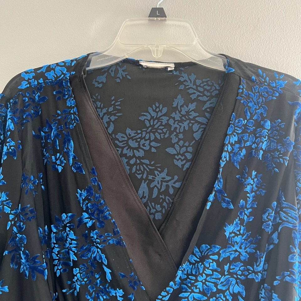 Top Babydoll Mujer Azul Floral Terciopelo Burnout Talla L/XL Whimsigoth Grunge Y2k Foto 3 de 4