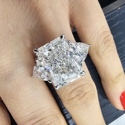 15 CT Radiant E VS1 3 Stone Lab Grown Celebrity Engagement Ring 14k White Gold