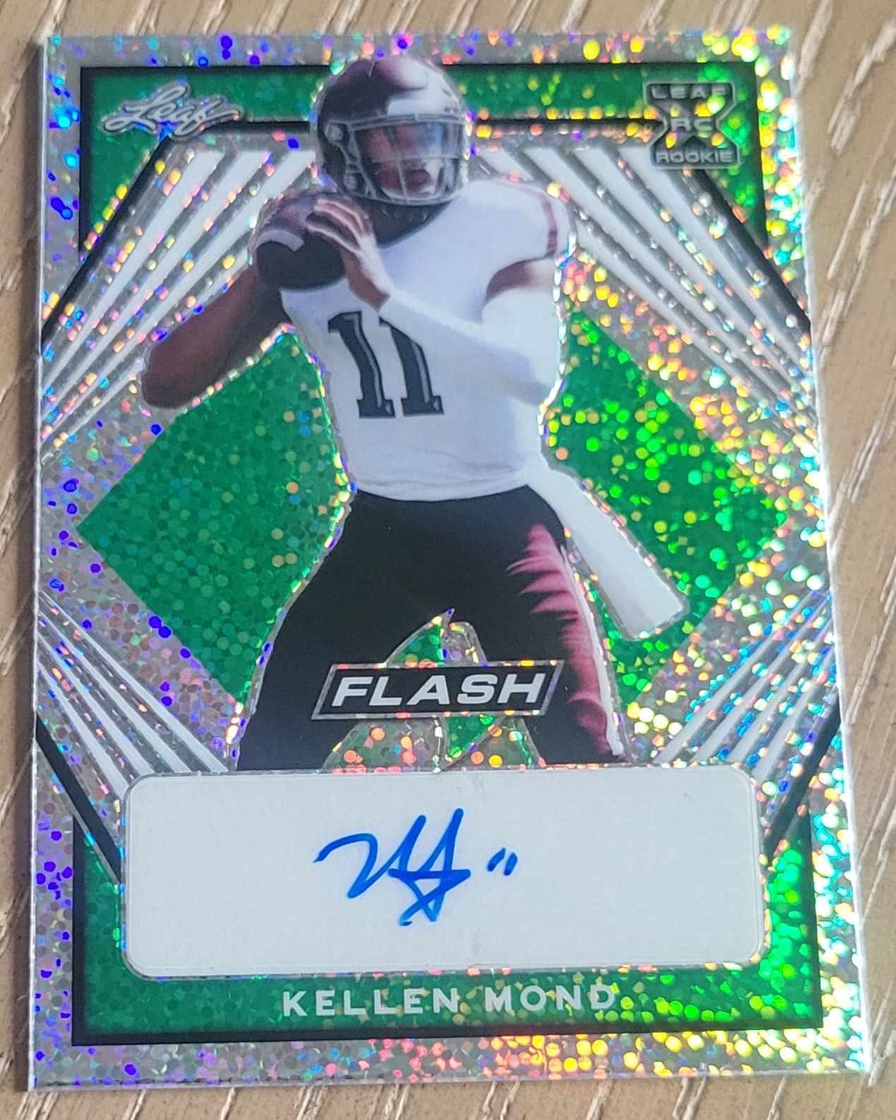 Kellen Mond Leaf Metal Draft Flashback Autographs #BAKM1 Green Mojo