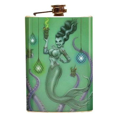 Authentic RETRO-A-GO-GO! P'Gosh Franken Mermaid Stainless Steel 8 oz. Flask NEW