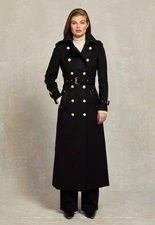 Holland Cooper Full Length Marlborough  Trench Coat Soft Black Houndstooth 10