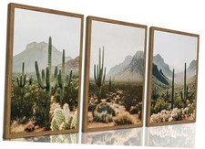 Framed Desert Landscape Wall Art Set of 3, Vintage 16L" x 12W" Desert Cactus