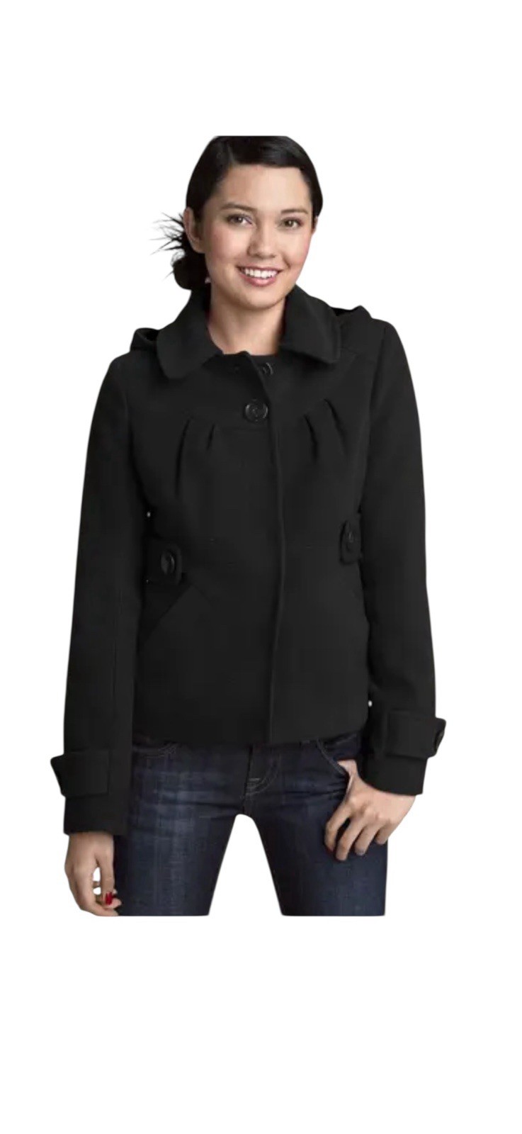 Tulle Pea Coat Jacket Anthropologie Black Size XS Hood Warm!