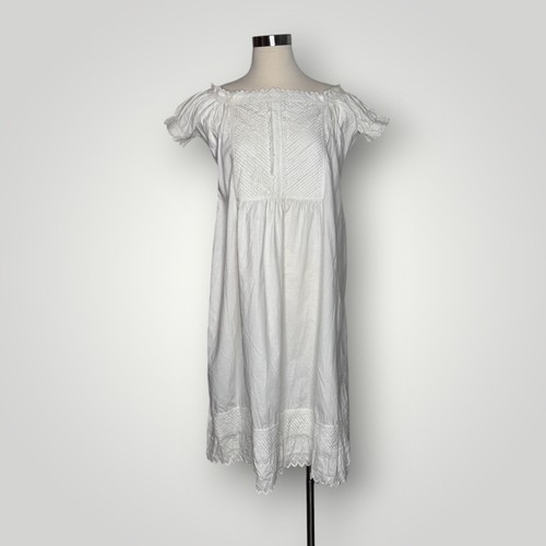 Antique 1890's-1900's Victorian Edwardian White Cotton Under Dress XS