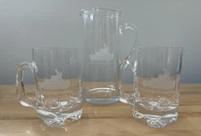 Vane Brothers Towing Glass Beer Mugs & Pitcher Set Maritime Collectible FLAW