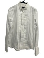 Joseph Feiss 15.5 Mens White Pleated Tuxedo Cotton Shirt Minimalist Retro