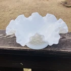 Vintage Fenton Milk Glass Hobnail  Ruffled Epergne 3 Horn Trumpet Vase BASE ONLY