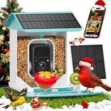 Smart Bird Feeder with Camera-Identify 11,000+ Species, 2K HD AI Light Blue