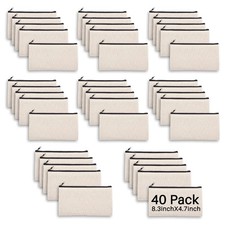 40 Pcs 8.3x4.7 Blank DIY Craft Bag Canvas Pencil Case Pouch-Canvas Makeup Bag...