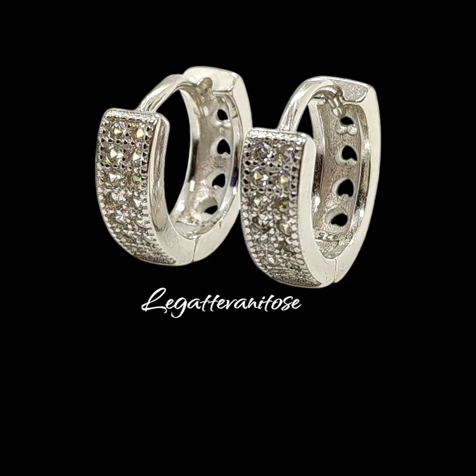 Orecchini Cerchio. orecchini uomo donna argento 925 con zirconi bianchi - Immagine 3 di 4