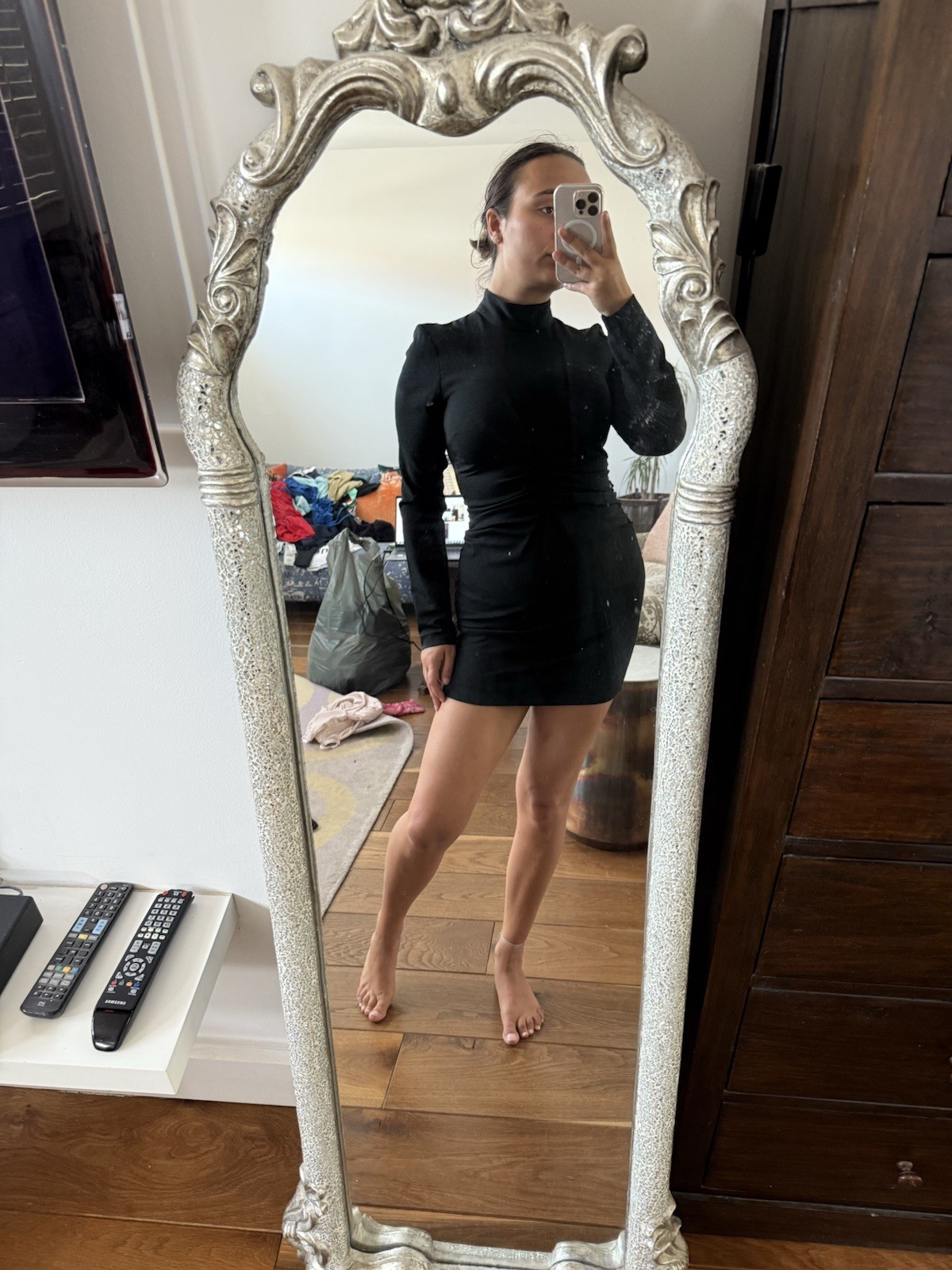 Black High Neck Dress From Zara Size Small Perfect Condition image 2