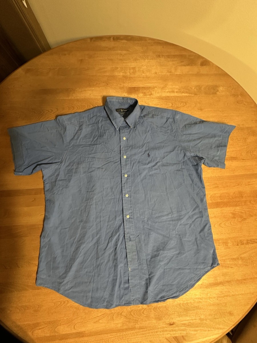 90s VTG Polo Ralph Lauren Short Sleeve Button Up Blue Shirt Mens