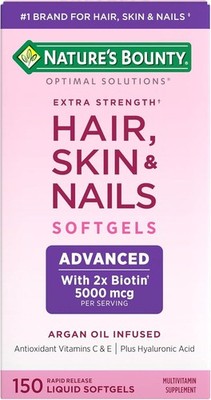 Hair Skin & Nails Argan Infused Vitamins Biotin Hyaluronic Acid, 150 Softgels