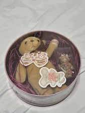 Vtg Enesco 1999 Cherished Teddies Plush Reindeer Bear Gift Set Tin Sealed