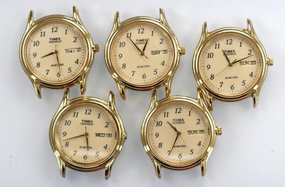 Timex Indiglo Uhr Herren Gold Edelstahl St 30m Tag Datum Beige Batterie