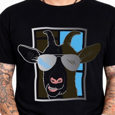 Cooles T-Shirt Ziege trägt Sonnenbrille lustige Grafik Tierliebhaber Bauernhof Humor.