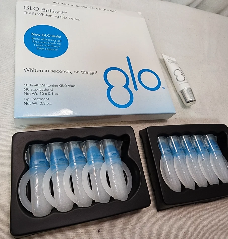GLO Brilliant 10 Pack Teeth Whitening Gel Treatment Kit Plus Lip Care - Image 2 of 4