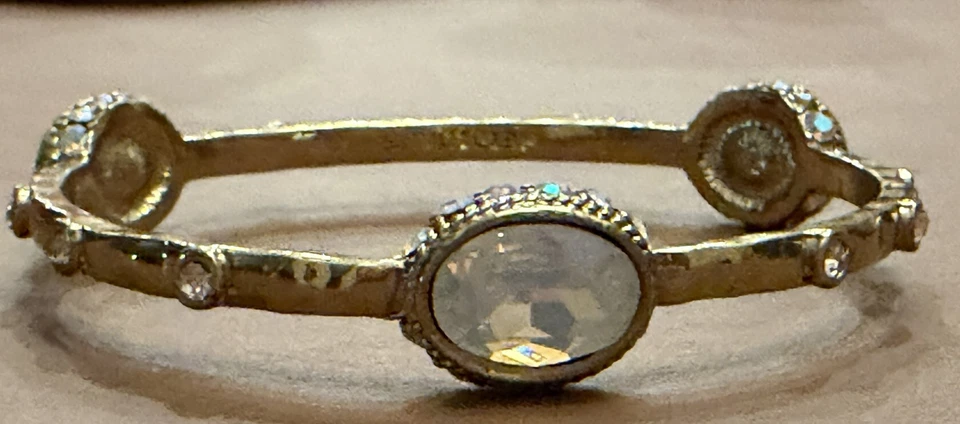 Heidi Daus “Suit Yourself” Hammered Gold Bangle White Opal Crystal Bracelet - Image 2 of 4