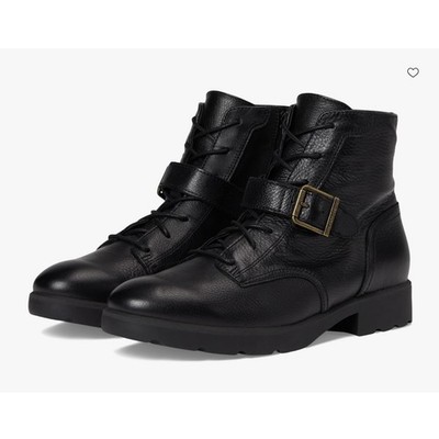 Vionic Catina Lace-Up Boots Black Leather Size 8 NWOB Buckle Detail Arch Support