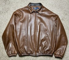 Vintage Polo Ralph Lauren Brown Lamb Skin Leather Jacket Men's Size L Full Zip