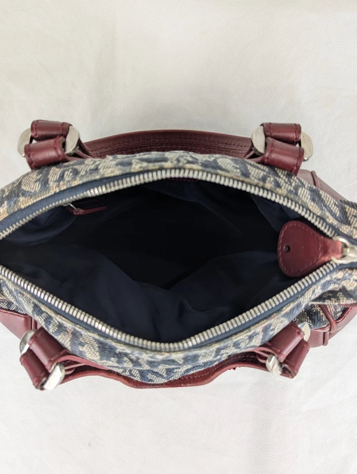 Auténtico Bolso Boston Vintage Christian Dior Azul Burdeos Lona Hecho en Italia Foto 4 de 4