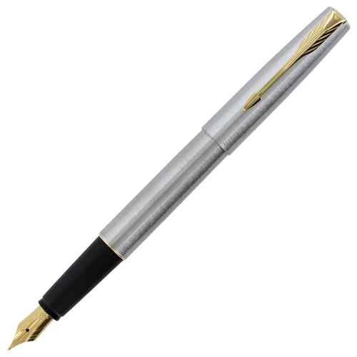 Parker Frontier Fountain Pen Med Pt Stainless Steel & Gold New In Box Made In Uk