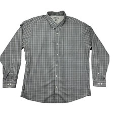 Eddie Bauer Shirt Men's 2XL Gray White Wrinkle Free Classic Fit Plaid Button Up