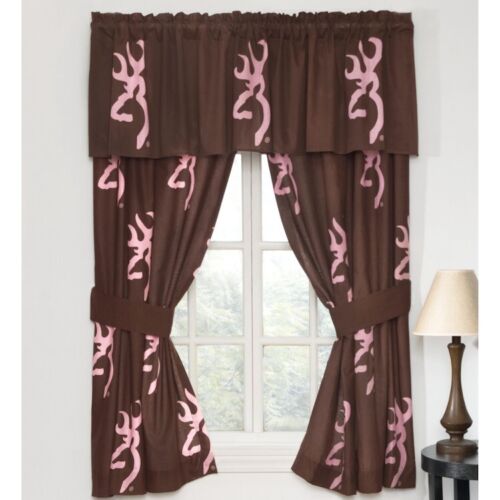 Browning PINK BUCKMARK Brown Rod Pocket Drapes Curtains 2 Panels 42x63" NIP - Picture 4 of 4