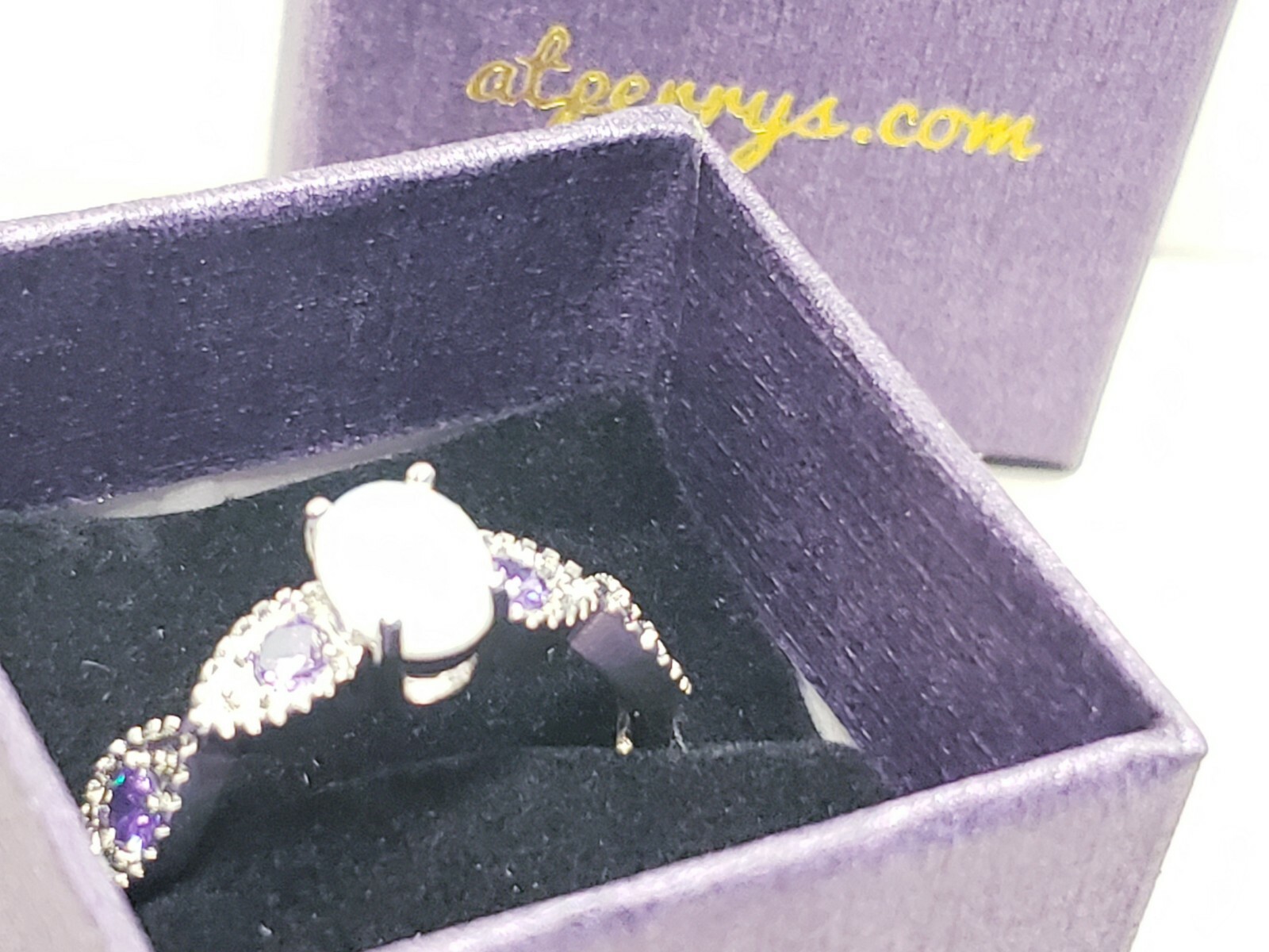 White Fire Opal Amethyst Ring - image 5