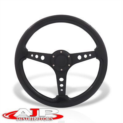6 Holes Black Wood Style Aluminum Deep Steering Wheel + Horn Universal 350mm 14''