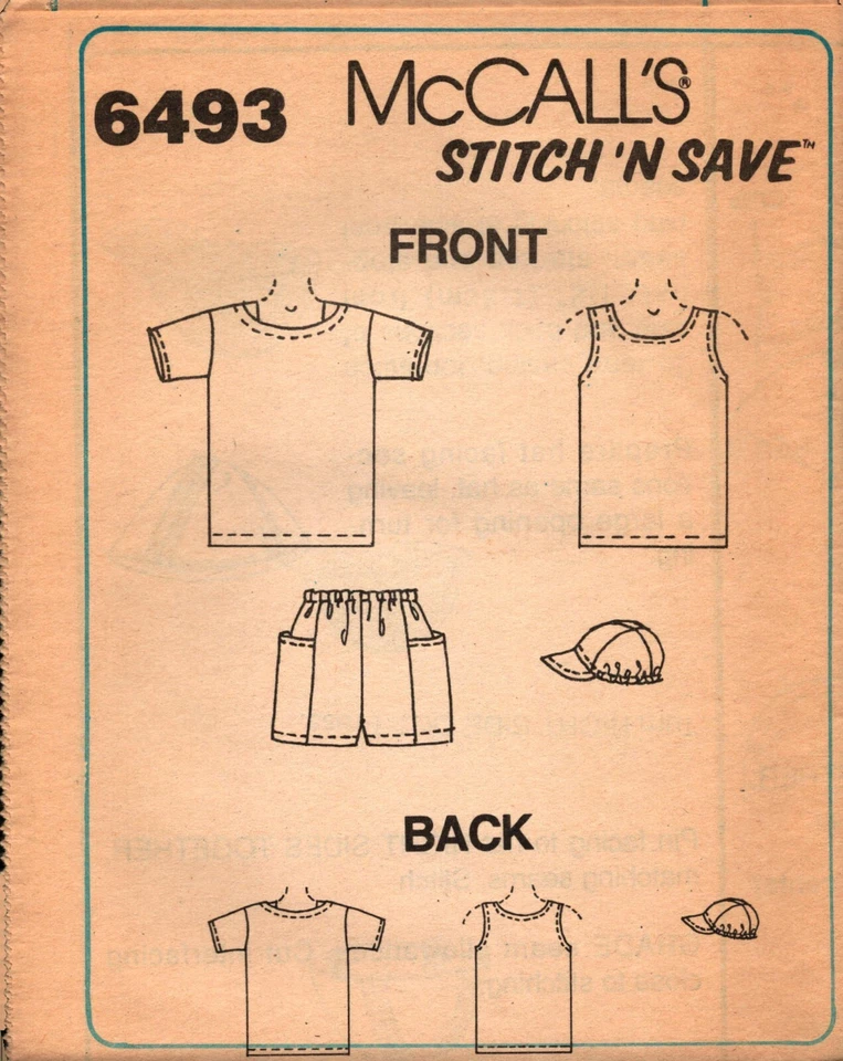 McCall's 6493 Stitch 'n Save ~ Childrens' T-Shirt, Tank, Shorts and Hat - Image 3 of 4